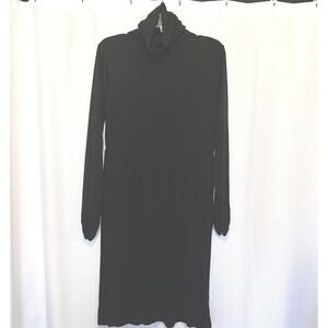 Maternity Black Knee Length Long Sleeve Dress Soft Stretch Rouching Womens Large